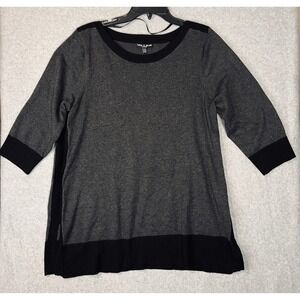 Cable & Gauge Woman 1X Gray Black Colorblock Sweater 3/4 Sleeve Minimalist